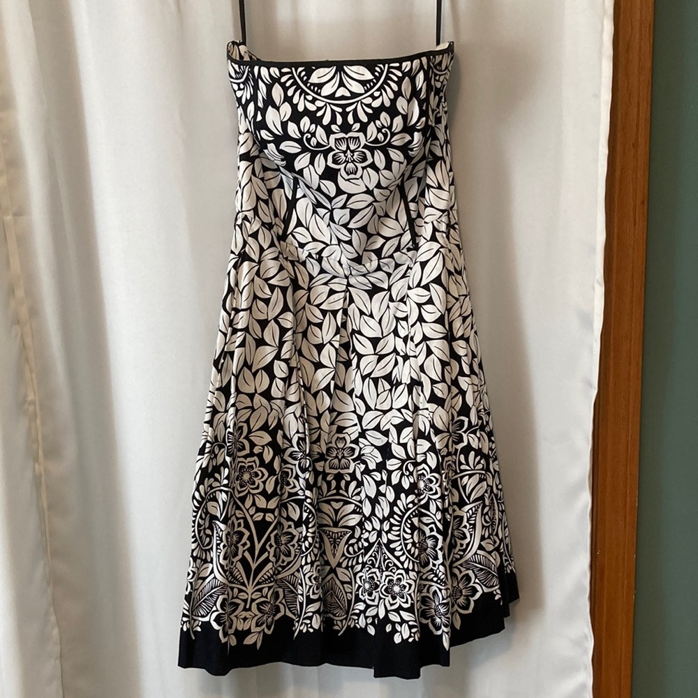 Strapless Black and White Floral Fit-and-Flare Dress